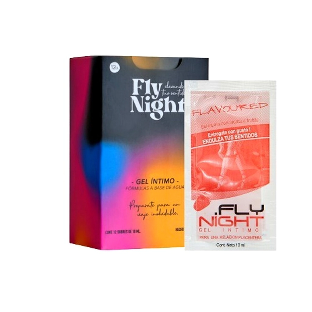 Gel Lubricante Saborizado Fly Night Frutilla. 12 Unidades