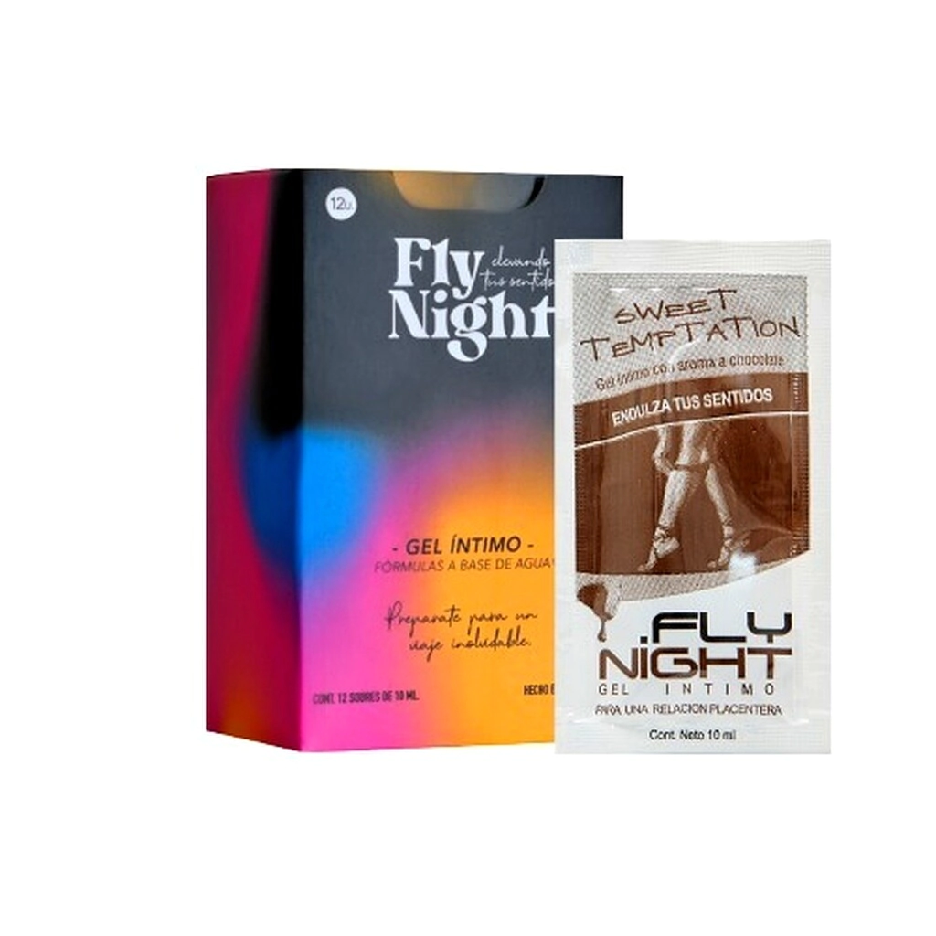Gel Lubricante Saborizado Fly Night Chocolate. 12 Unidades